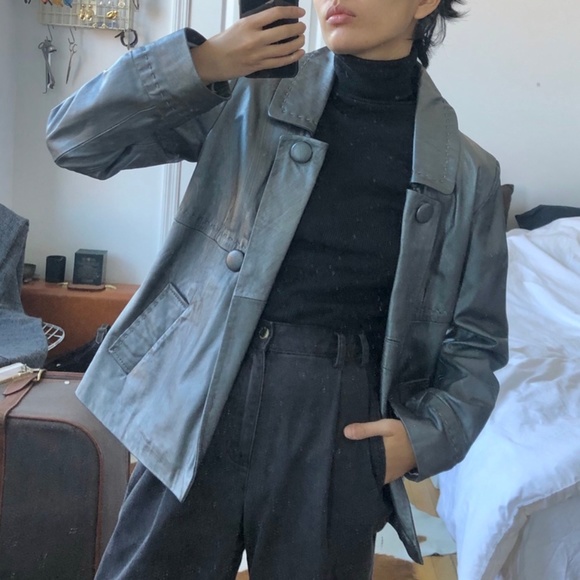 VINTAGE METALLIC LEATHER JACKET - Picture 3 of 4